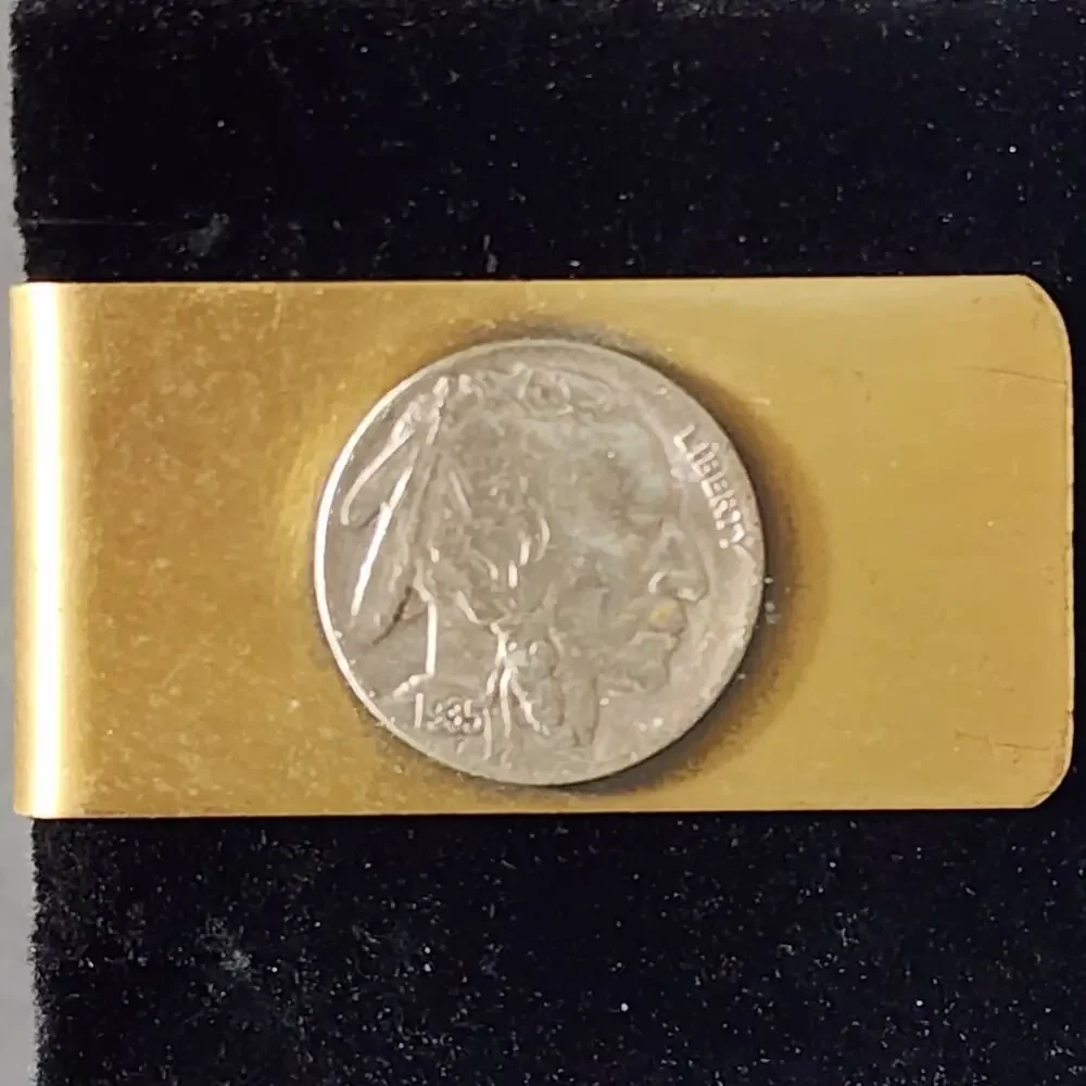 1935 U.S. Liberty Indian Head Coin On Silver Tone Credit Card/Money Clip Vintage